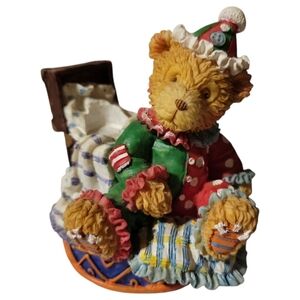 Vtg Artmart Christmas Resin Teddy Bear PJs Clown Small Candle Holder